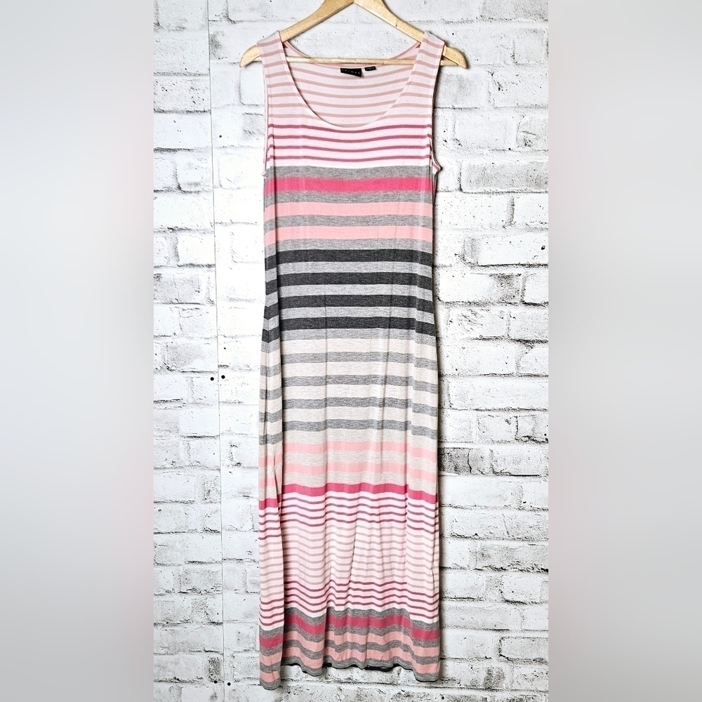 Tribal Pink Gray Striped Maxi Dress Sleeveless Scoop Neck Casual